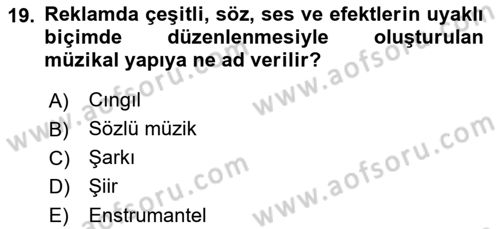 Marka İletişimi Tasarımı ve Uygulamaları Dersi 2021 - 2022 Yılı (Vize) Ara Sınav Soruları 19. Soru