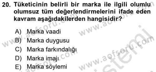 Marka İletişimi Tasarımı ve Uygulamaları Dersi 2021 - 2022 Yılı (Vize) Ara Sınav Soruları 20. Soru
