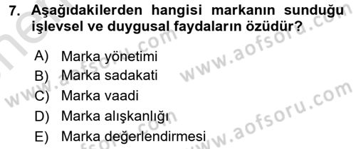 Marka İletişimi Tasarımı ve Uygulamaları Dersi 2021 - 2022 Yılı (Vize) Ara Sınav Soruları 7. Soru