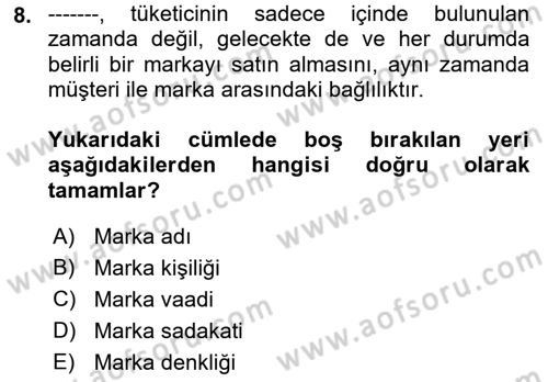 Marka İletişimi Tasarımı ve Uygulamaları Dersi 2021 - 2022 Yılı (Vize) Ara Sınav Soruları 8. Soru