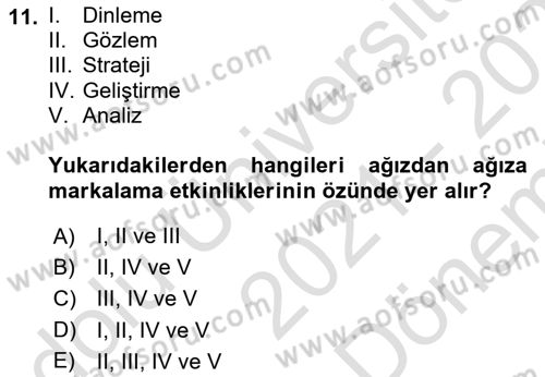 Marka İletişimi Tasarımı ve Uygulamaları Dersi 2021 - 2022 Yılı (Final) Dönem Sonu Sınav Soruları 11. Soru