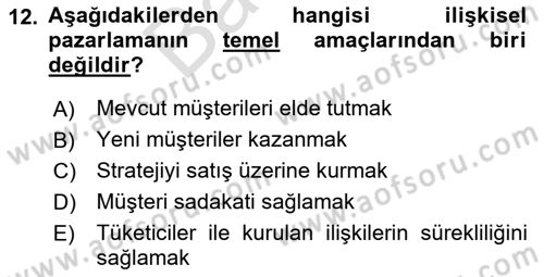 Marka İletişimi Tasarımı ve Uygulamaları Dersi 2021 - 2022 Yılı (Final) Dönem Sonu Sınav Soruları 12. Soru