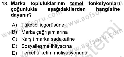 Marka İletişimi Tasarımı ve Uygulamaları Dersi 2021 - 2022 Yılı (Final) Dönem Sonu Sınav Soruları 13. Soru