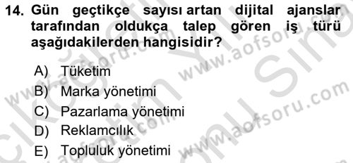 Marka İletişimi Tasarımı ve Uygulamaları Dersi 2021 - 2022 Yılı (Final) Dönem Sonu Sınav Soruları 14. Soru