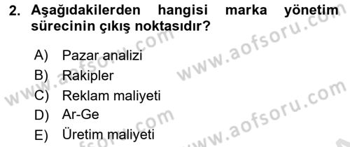 Marka İletişimi Tasarımı ve Uygulamaları Dersi 2021 - 2022 Yılı (Final) Dönem Sonu Sınav Soruları 2. Soru