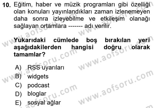 Marka İletişimi Tasarımı ve Uygulamaları Dersi 2021 - 2022 Yılı Yaz Okulu Sınav Soruları 10. Soru
