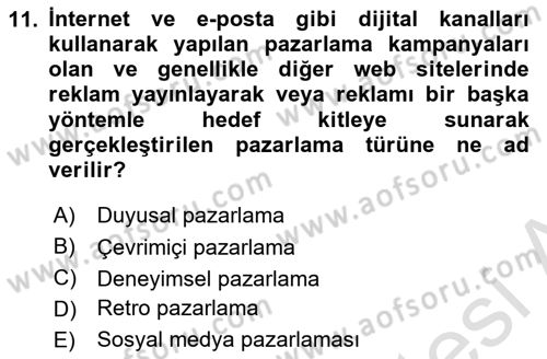 Marka İletişimi Tasarımı ve Uygulamaları Dersi 2021 - 2022 Yılı Yaz Okulu Sınav Soruları 11. Soru