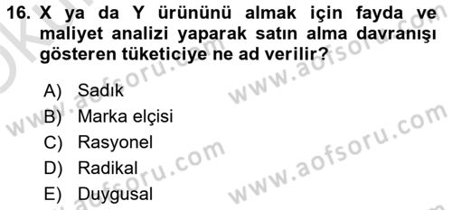 Marka İletişimi Tasarımı ve Uygulamaları Dersi 2021 - 2022 Yılı Yaz Okulu Sınav Soruları 16. Soru