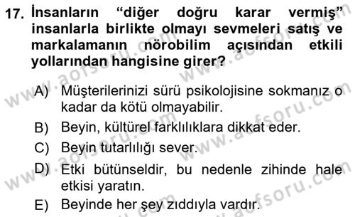 Marka İletişimi Tasarımı ve Uygulamaları Dersi 2021 - 2022 Yılı Yaz Okulu Sınav Soruları 17. Soru