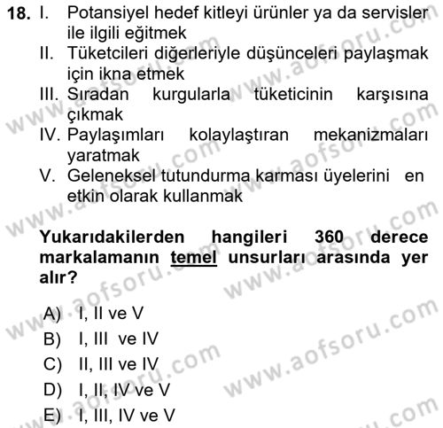 Marka İletişimi Tasarımı ve Uygulamaları Dersi 2021 - 2022 Yılı Yaz Okulu Sınav Soruları 18. Soru