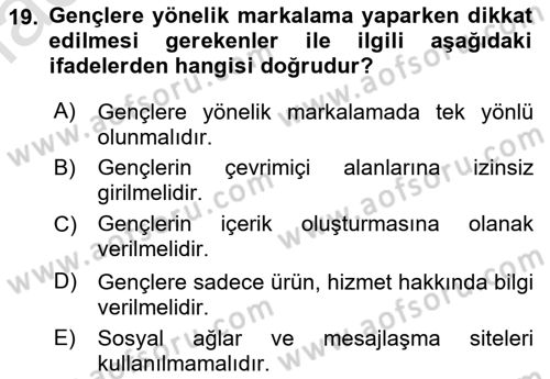 Marka İletişimi Tasarımı ve Uygulamaları Dersi 2021 - 2022 Yılı Yaz Okulu Sınav Soruları 19. Soru