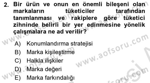 Marka İletişimi Tasarımı ve Uygulamaları Dersi 2021 - 2022 Yılı Yaz Okulu Sınav Soruları 2. Soru
