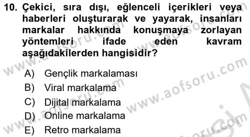 Marka İletişimi Tasarımı ve Uygulamaları Dersi 2022 - 2023 Yılı Yaz Okulu Sınav Soruları 10. Soru