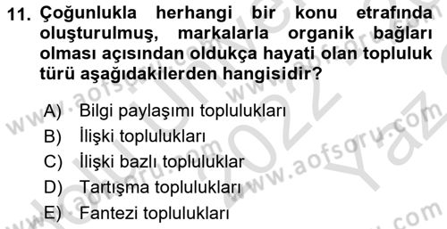 Marka İletişimi Tasarımı ve Uygulamaları Dersi 2022 - 2023 Yılı Yaz Okulu Sınav Soruları 11. Soru