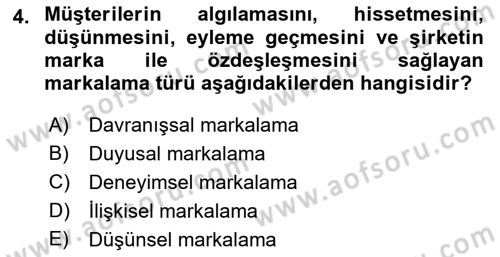 Marka İletişimi Tasarımı ve Uygulamaları Dersi 2022 - 2023 Yılı Yaz Okulu Sınav Soruları 4. Soru