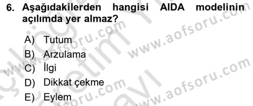 Marka İletişimi Tasarımı ve Uygulamaları Dersi 2022 - 2023 Yılı Yaz Okulu Sınav Soruları 6. Soru