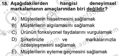 Marka İletişimi Tasarımı ve Uygulamaları Dersi 2023 - 2024 Yılı (Vize) Ara Sınav Soruları 18. Soru