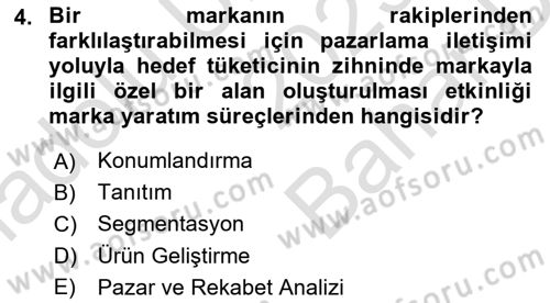 Marka İletişimi Tasarımı ve Uygulamaları Dersi 2023 - 2024 Yılı (Vize) Ara Sınav Soruları 4. Soru
