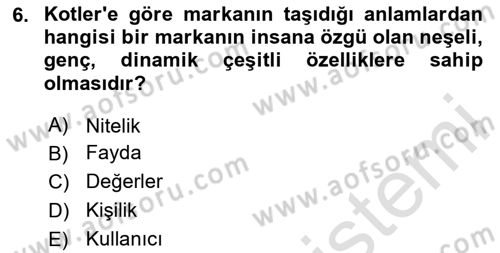 Marka İletişimi Tasarımı ve Uygulamaları Dersi 2023 - 2024 Yılı (Vize) Ara Sınav Soruları 6. Soru
