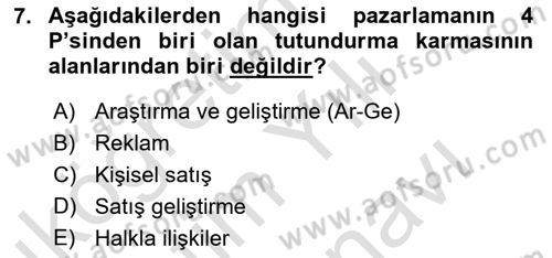 Marka İletişimi Tasarımı ve Uygulamaları Dersi 2023 - 2024 Yılı (Vize) Ara Sınav Soruları 7. Soru