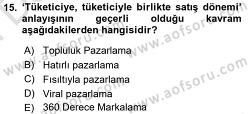 Marka İletişimi Tasarımı ve Uygulamaları Dersi 2023 - 2024 Yılı (Final) Dönem Sonu Sınav Soruları 15. Soru