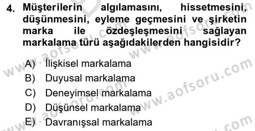Marka İletişimi Tasarımı ve Uygulamaları Dersi 2023 - 2024 Yılı (Final) Dönem Sonu Sınav Soruları 4. Soru