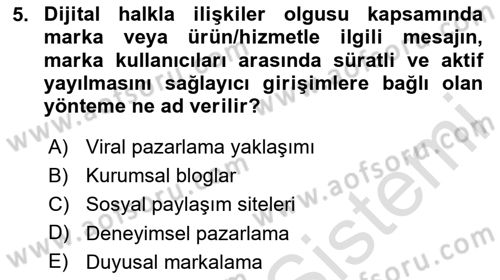 Marka İletişimi Tasarımı ve Uygulamaları Dersi 2023 - 2024 Yılı (Final) Dönem Sonu Sınav Soruları 5. Soru