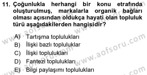 Marka İletişimi Tasarımı ve Uygulamaları Dersi 2023 - 2024 Yılı Yaz Okulu Sınav Soruları 11. Soru