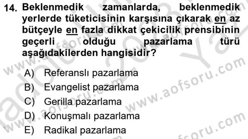 Marka İletişimi Tasarımı ve Uygulamaları Dersi 2023 - 2024 Yılı Yaz Okulu Sınav Soruları 14. Soru