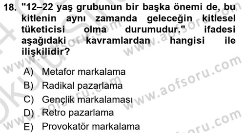 Marka İletişimi Tasarımı ve Uygulamaları Dersi 2023 - 2024 Yılı Yaz Okulu Sınav Soruları 18. Soru