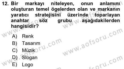 Marka İletişimi Tasarımı ve Uygulamaları Dersi 2024 - 2025 Yılı (Vize) Ara Sınav Soruları 12. Soru