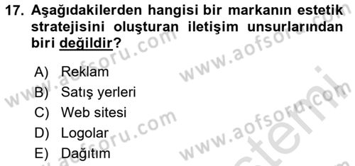 Marka İletişimi Tasarımı ve Uygulamaları Dersi 2024 - 2025 Yılı (Vize) Ara Sınav Soruları 17. Soru