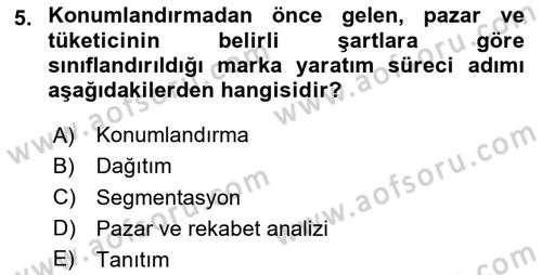 Marka İletişimi Tasarımı ve Uygulamaları Dersi 2024 - 2025 Yılı (Vize) Ara Sınav Soruları 5. Soru