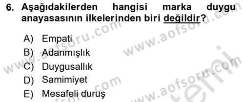 Marka İletişimi Tasarımı ve Uygulamaları Dersi 2024 - 2025 Yılı (Vize) Ara Sınav Soruları 6. Soru