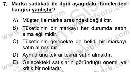 Marka İletişimi Tasarımı ve Uygulamaları Dersi 2024 - 2025 Yılı (Vize) Ara Sınav Soruları 7. Soru