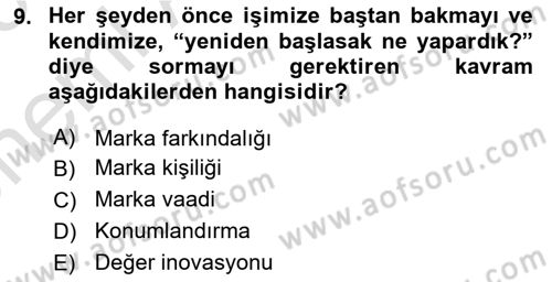 Marka İletişimi Tasarımı ve Uygulamaları Dersi 2024 - 2025 Yılı (Vize) Ara Sınav Soruları 9. Soru