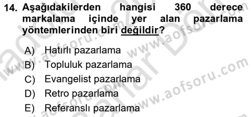 Marka İletişimi Tasarımı ve Uygulamaları Dersi 2024 - 2025 Yılı (Final) Dönem Sonu Sınav Soruları 14. Soru