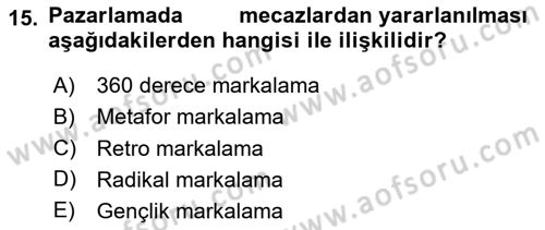 Marka İletişimi Tasarımı ve Uygulamaları Dersi 2024 - 2025 Yılı (Final) Dönem Sonu Sınav Soruları 15. Soru