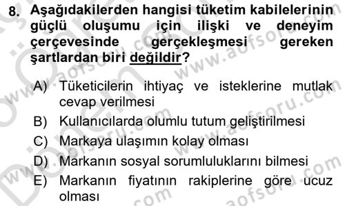 Marka İletişimi Tasarımı ve Uygulamaları Dersi 2024 - 2025 Yılı (Final) Dönem Sonu Sınav Soruları 8. Soru