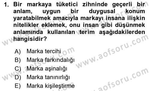 Marka İletişimi Tasarımı ve Uygulamaları Dersi 2024 - 2025 Yılı Yaz Okulu Sınav Soruları 1. Soru