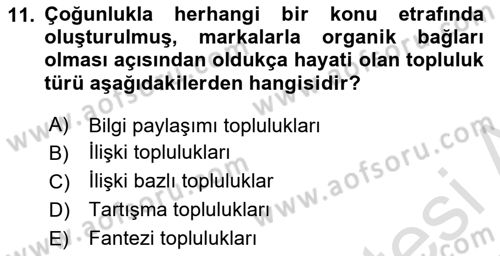 Marka İletişimi Tasarımı ve Uygulamaları Dersi 2024 - 2025 Yılı Yaz Okulu Sınav Soruları 11. Soru
