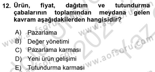 Marka İletişimi Tasarımı ve Uygulamaları Dersi 2024 - 2025 Yılı Yaz Okulu Sınav Soruları 12. Soru