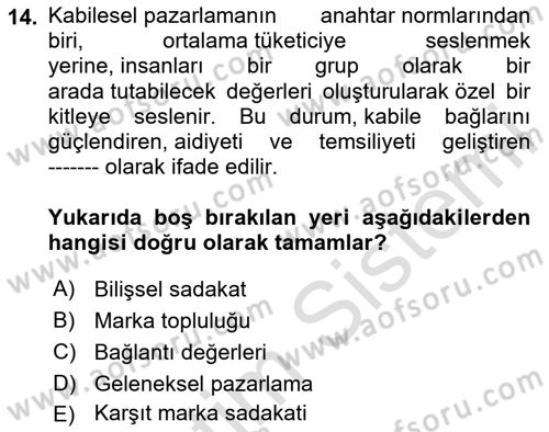 Marka İletişimi Tasarımı ve Uygulamaları Dersi 2024 - 2025 Yılı Yaz Okulu Sınav Soruları 14. Soru