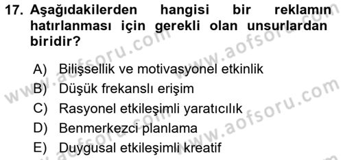 Marka İletişimi Tasarımı ve Uygulamaları Dersi 2024 - 2025 Yılı Yaz Okulu Sınav Soruları 17. Soru