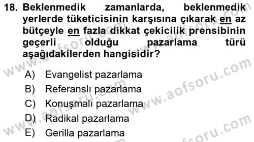 Marka İletişimi Tasarımı ve Uygulamaları Dersi 2024 - 2025 Yılı Yaz Okulu Sınav Soruları 18. Soru