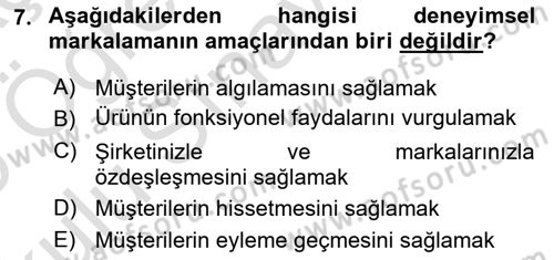 Marka İletişimi Tasarımı ve Uygulamaları Dersi 2024 - 2025 Yılı Yaz Okulu Sınav Soruları 7. Soru