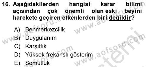 Marka İletişimi Tasarımı ve Uygulamaları Dersi 2025 - 2026 Yılı (Final) Dönem Sonu Sınav Soruları 16. Soru
