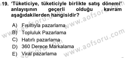 Marka İletişimi Tasarımı ve Uygulamaları Dersi 2025 - 2026 Yılı (Final) Dönem Sonu Sınav Soruları 19. Soru
