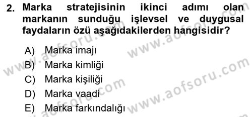 Marka İletişimi Tasarımı ve Uygulamaları Dersi 2025 - 2026 Yılı (Final) Dönem Sonu Sınav Soruları 2. Soru