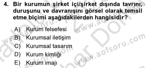 Marka İletişimi Tasarımı ve Uygulamaları Dersi 2025 - 2026 Yılı (Final) Dönem Sonu Sınav Soruları 4. Soru